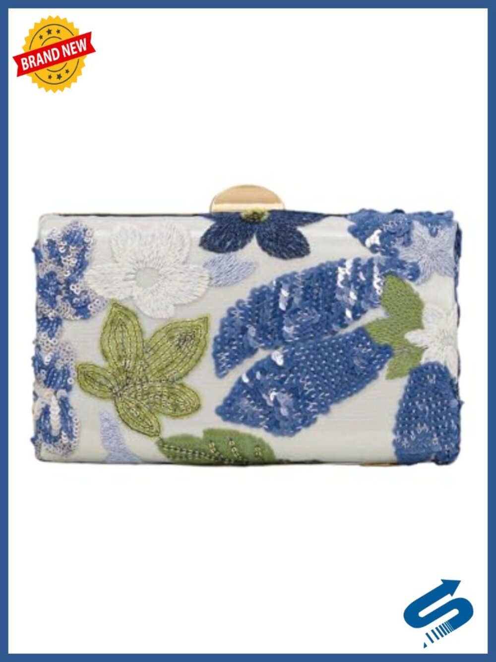 Women's Sequin Floral Embroidery Evening Beaded Clutch Mini Crossbody Bag